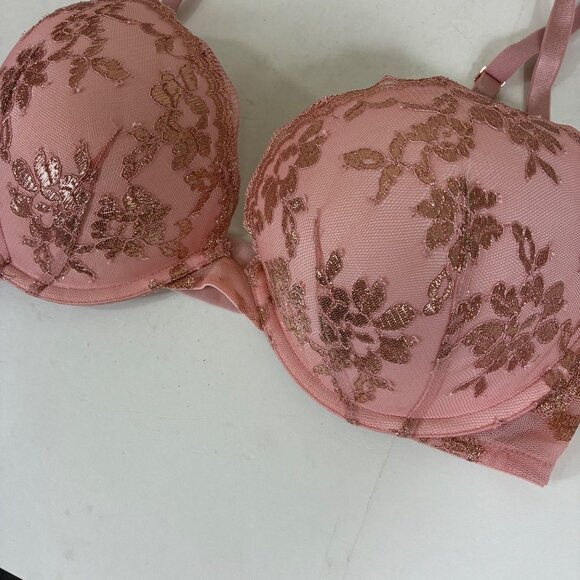 Victoria’s Secret Dream Angels Push-Up Bra Pink Gold Floral Sz 34DD Glamorous - Picture 3 of 7